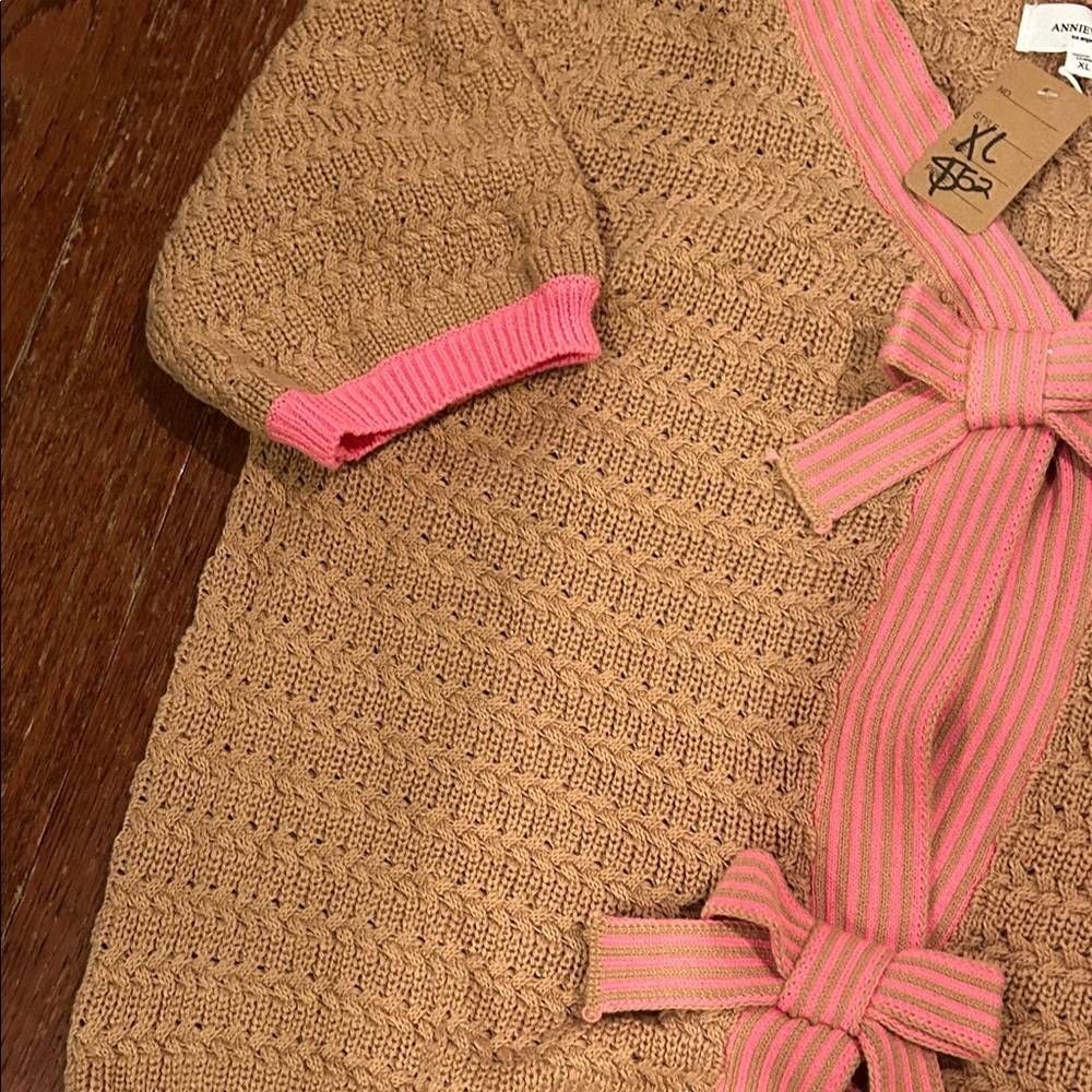 Boutique Beige Cardigan with Pink Trim - Picture 5 of 8